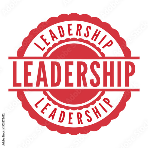 Red leadership seal stamp with text and decorative border design element