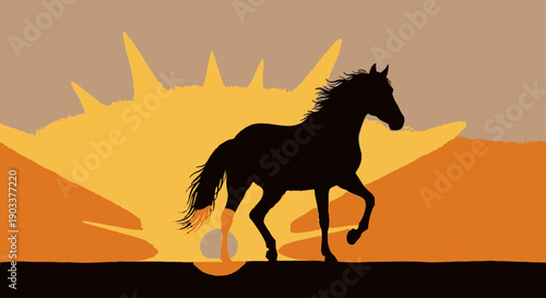 horse silhouette running sunset desert