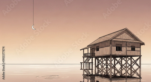 lifeguard hut at sunset