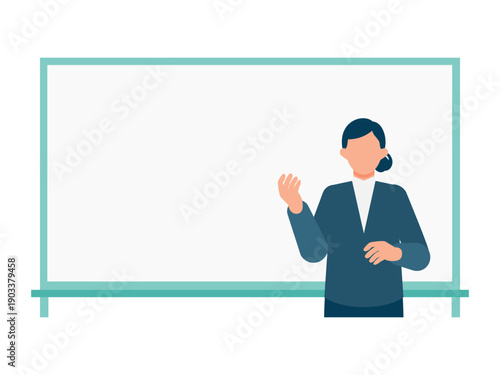 Upper body businesswoman pointing at whiteboard explaining concepts for training presentation and explanation content