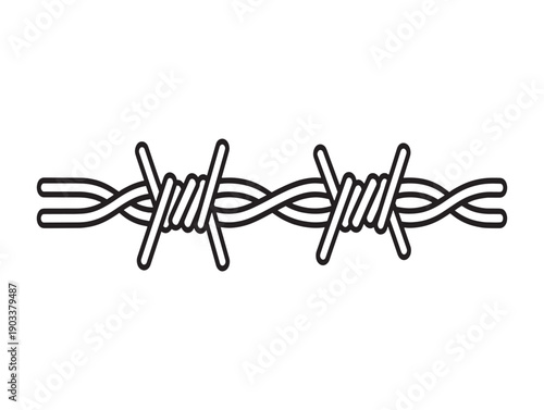 Barbed wire fencing with twisted metal strands and sharp barbs