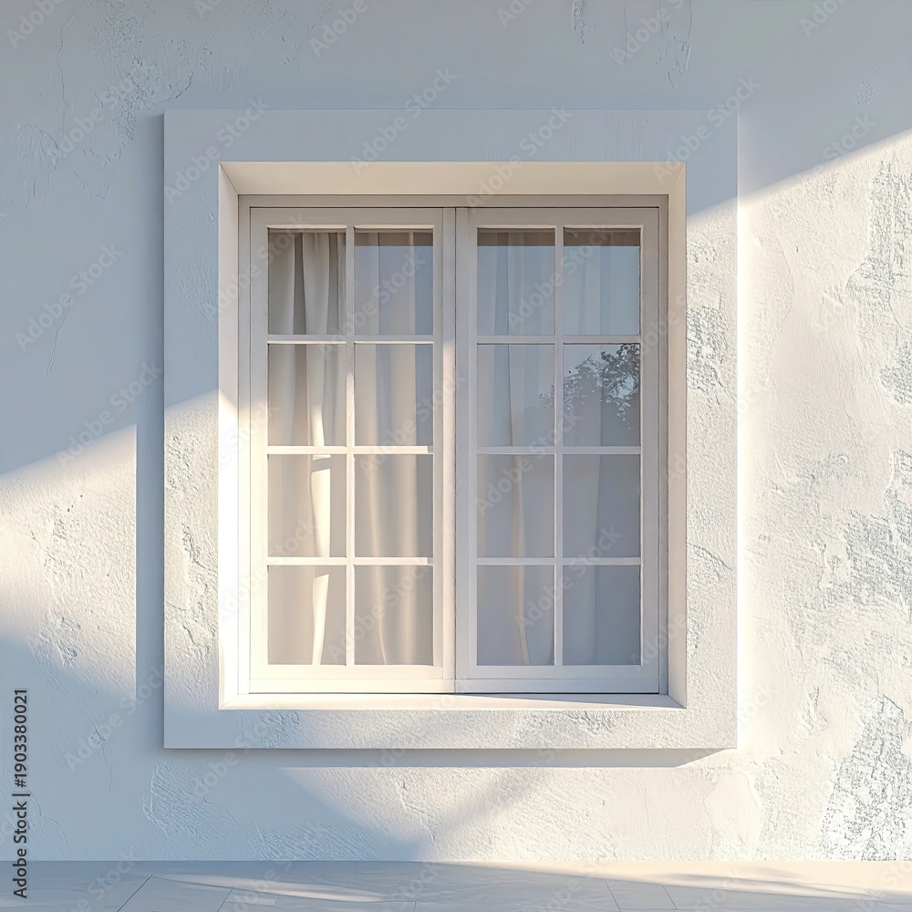 Obraz premium Window bathed in sunlight against a textured white wall