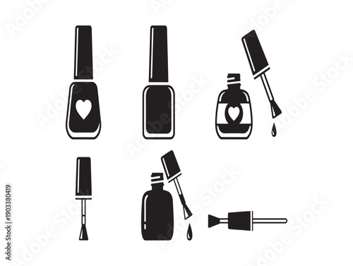 Black and white nail polish bottle and applicator icons