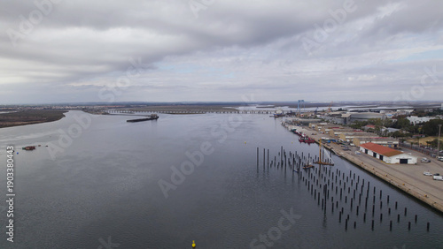 Fotografie Aerial Drone View of Odiel River and Huelva Industrial Port, Spain