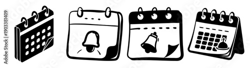 Flat design calendar icons set with alarm clocks for time management and scheduling