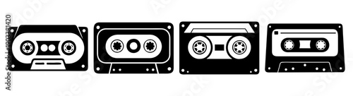 Vintage cassette tapes set isolated on black background retro music collection
