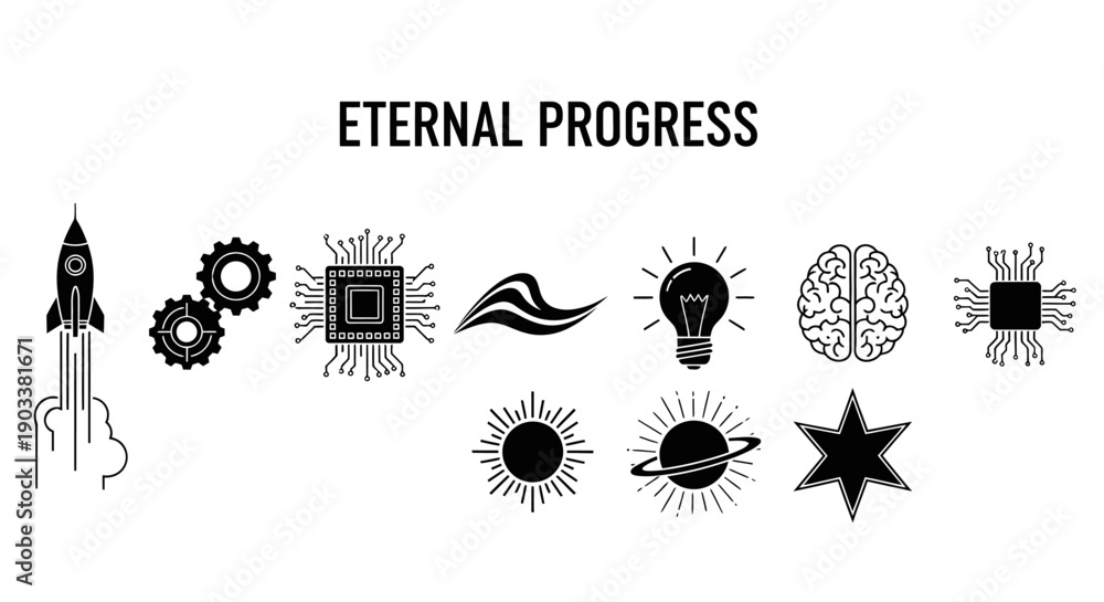 Fototapeta premium Black icons of innovation and progress.