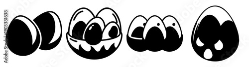 Set of four cartoon eggs with faces expressing emotions isolated on white background