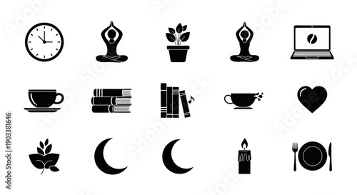 Black icons of food and drink.