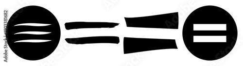 Minimalist equality symbol icons set on black circles isolated background for diversity and balance concept