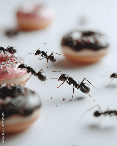 Ants invade delicious donuts sweet encounter kitchen macro close-up nature