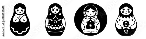 Set of four traditional Russian nesting dolls matryoshka hand painted floral design isolated on white background