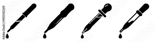 Set of black laboratory pipettes isolated on white background for science and medical research