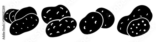 Fresh raw organic potatoes with dirt texture isolated on white background minimalist food photography