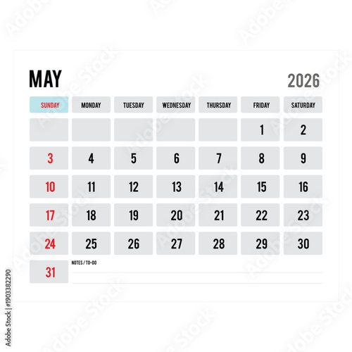 May 2026 Monthly Calendar Modern Minimal Design
