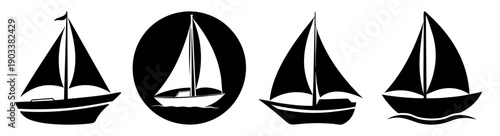 Minimalist black and white sailboat icons set on white background for design elements