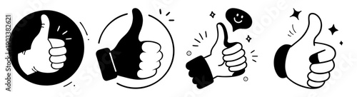 Hand gestures set with thumbs up approval success vote and positive feedback icons isolated on white background