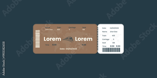 Train ticket, Rail pass design template, vector illustration.