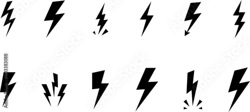 Lightning comic vector icons set. Volt elements. Flash signs. Charge and voltage symbols. Thunder lightning strikes. Flash illustrations collection