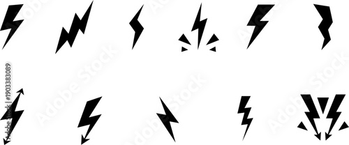 Lightning comic vector icons set. Volt elements. Flash signs. Charge and voltage symbols. Thunder lightning strikes. Flash illustrations collection