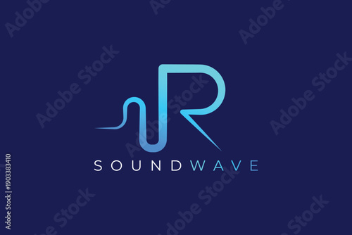 Letter R blue sound wave on dark blue background