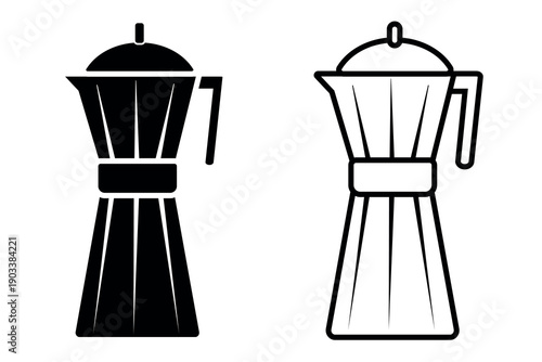 Coffee pot for brewing coffee icon. Black, white silhouette coffee pot full of coffee, isolated on white background. linear illustration, logo for coffee shop, hand drawn artwork