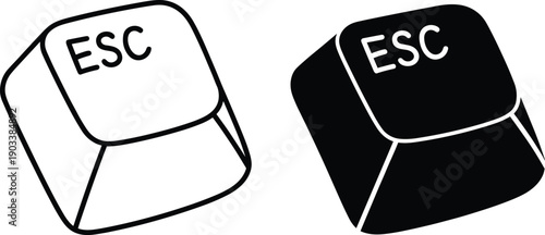 ESC key cartoon icons, editable vector clipart, keyboard silhouette, computer button, escape symbol, UI design, stylized illustration