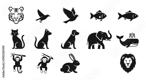 Black silhouettes of various wild animals 2.