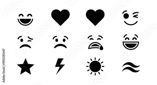 Collection of emoticon faces and symbols.