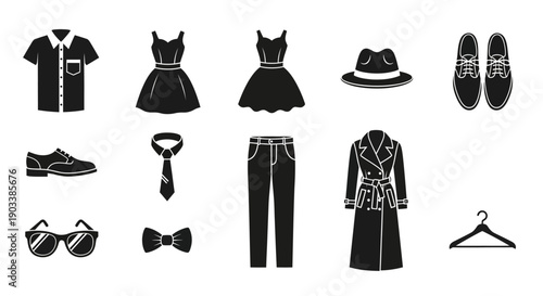 Collection of mens fashion clothing items.