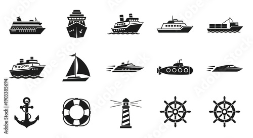 Collection of nautical ship icons.