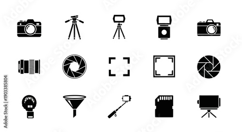 Collection of various camera equipment icons.