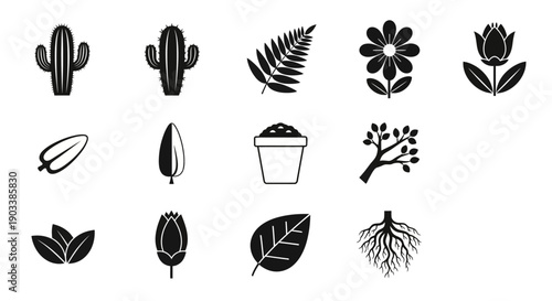 Collection of various plant leaf icons.
