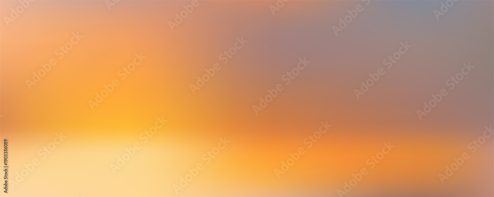 Fototapeta premium Abstract gradient backdrop featuring yellow to orange sunset tones. Smooth pastel texture with soft light transitions ideal for spring and summer projects. Vector illustration.