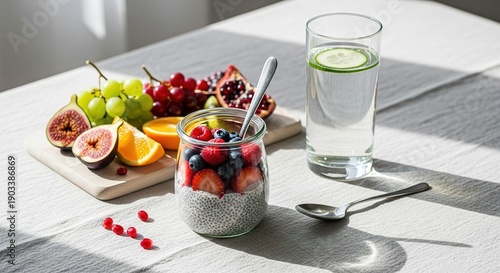 Fresh Fruit and Yogurt Breakfast Setup.