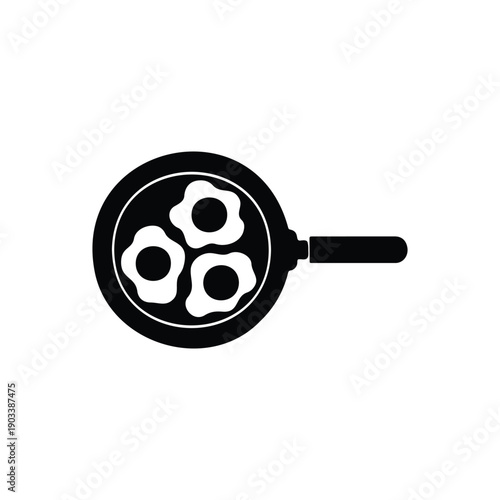 Three fried eggs in a frying pan silhouette icon vector flat design.