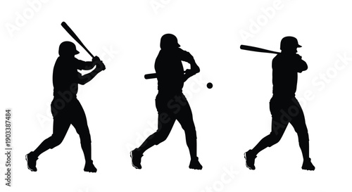 Baseball player swinging bat silhouette sequence