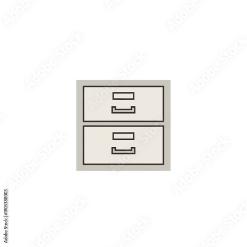 Minimalist two-drawer filing cabinet icon illustration, representing efficient office organization, secure document storage, and systematic administrative functions in a professional setting
