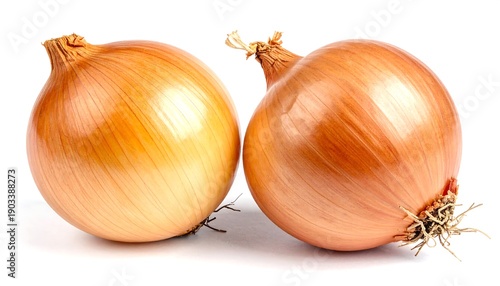 Wallpaper Mural Two mature, spherical allium vegetables isolated on a bright white background. They have a brown outer skin, and a visible root area Torontodigital.ca