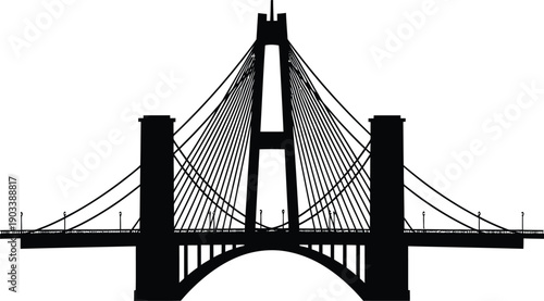 Suspension bridge silhouette vector illustration