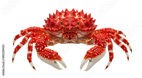 Red and white crab with spikes and claws crustacean, isolated on white or transparent background. PNG