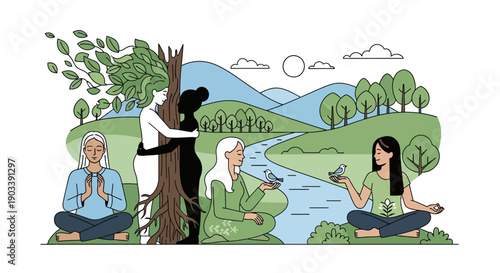 Celebrating International Women's Day with serene yoga practice by the river, surrounded by nature's beauty and harmony via RJ Whisk Auto