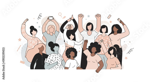 Celebrating International Women's Day with diverse women together in joyful unity and empowerment