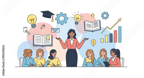 International Women’s Day celebration with diverse women discussing ideas and learning together in a modern office setting via collaborative workspace