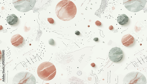 seamless watercolor pattern of marble texture and abstract elements with soft colors decorative artistic background