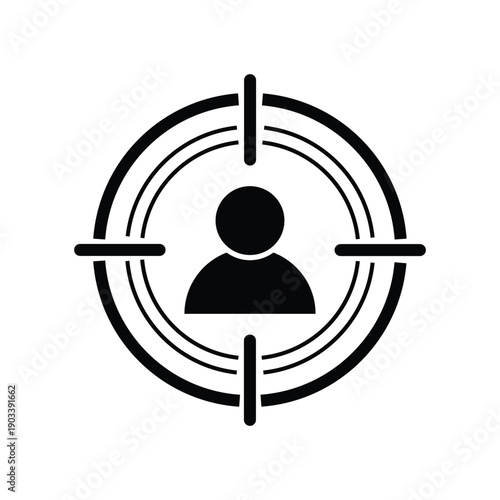 Targeted Talent Search Concept with Human Figure and Crosshair Symbol Representing Headhunter Recruitment and Person Investigation UI UX