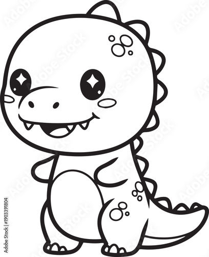 Cute baby dinosaur cartoon outline – Adorable dinosaur character line art vector illustration