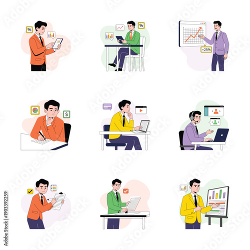 Take your hands on this amazing set of business and finance illustrations