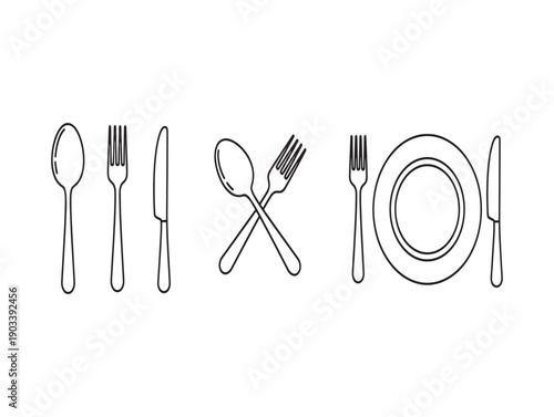 Simple line drawing of table setting with plate and utensils