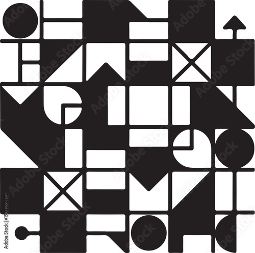 geometric abstract silhouette, flat black on white.